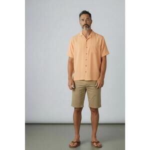 NWT Dillard's Caribbean Mens Solid Peach Short Sleeve Button Down, Size Medium